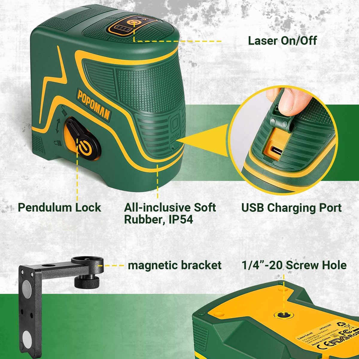 POPOMAN Green Laser Level 3x360 ° - Popoman Mtm350b - POPOMAN Line laser -  Unboxing 