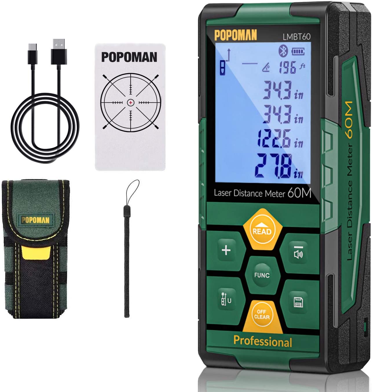 POPOMAN Laser Distance Measure, Rechargeable with Bluetooth, 196ft Las –  TECCPO