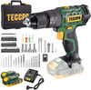 TECCPO Cordless screwdriver 45 Nm, 18 V, 2 x 2 Ah batteries, 0-6000 / 0-22500BPM, adapter, belt buckle with accessories - BHD700B