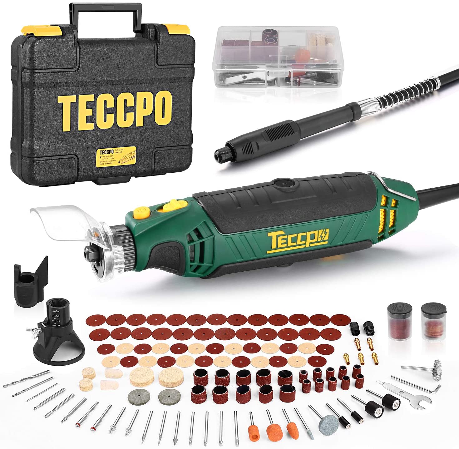 TECCPO 396pcs Rotary Tool Accessory Kit with Storage Case, 1/8 inch Shank Electric Grinder Universal Fitment - Tpak01h Sets, Green