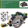 Cordless Circular Saw, 4300 RPM, 20V 4.0Ah Battery, Fast Charger, 2 x Blade(6-1/2"), Adjustable Cutting Depth 2-1/16"(90°), 1-3/8"(45°), Laser & Base Plate Adjustable - MTW300B